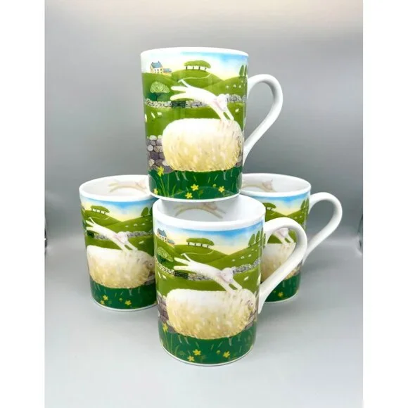 Department 56 Green Acres By Judith Glover Sheep Mugs Set Of 4 Ceramic Pastoral - Picture 1 of 9